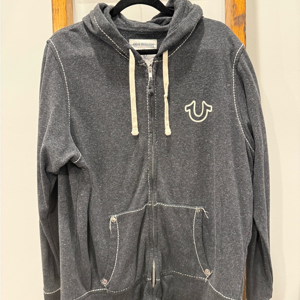 True Religion Charcoal Hoodie with Cream Accents